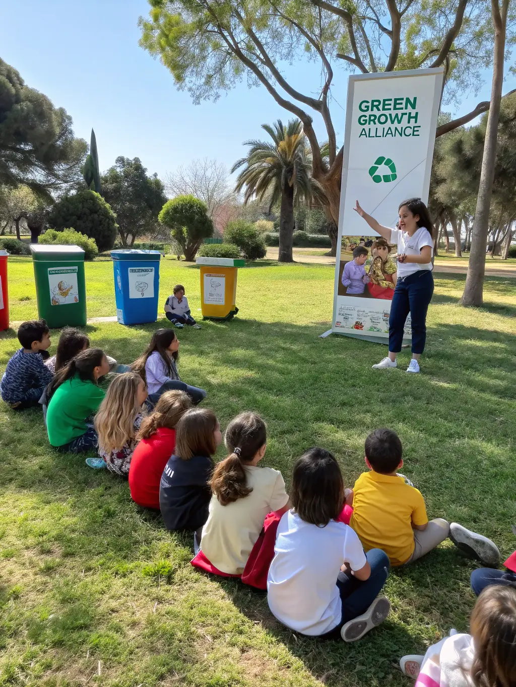 A group of South African school children participating in a recycling workshop, learning about the importance of reducing plastic waste.