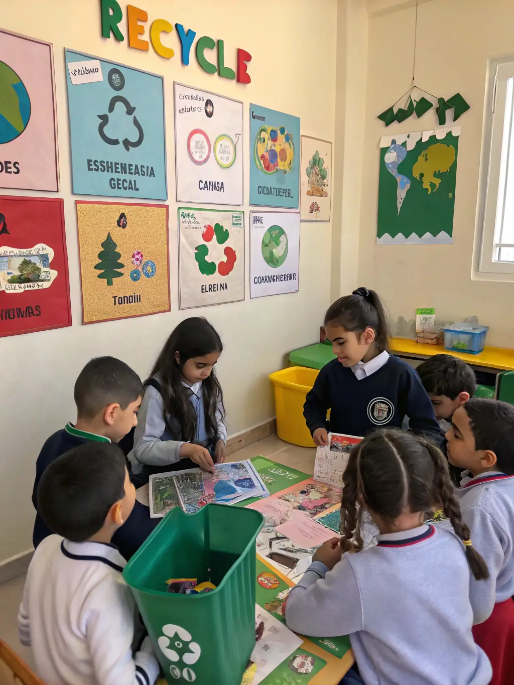 A photo of students participating in a recycling education program at a school in Cape Town, South Africa. The image should highlight the importance of educating the youth about environmental conservation.
